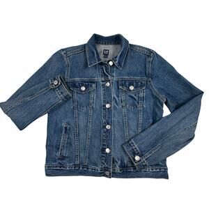 Gap Icon Denim Jean Jacket Women's M Saddle Blue Trucker Y2K Retro Streetwear